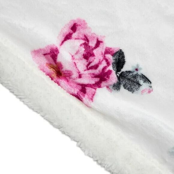 Justice "Nap Queen" Floral Sherpa Backed Throw Blanket, 50" x 60", Pink - Picture 5 of 6